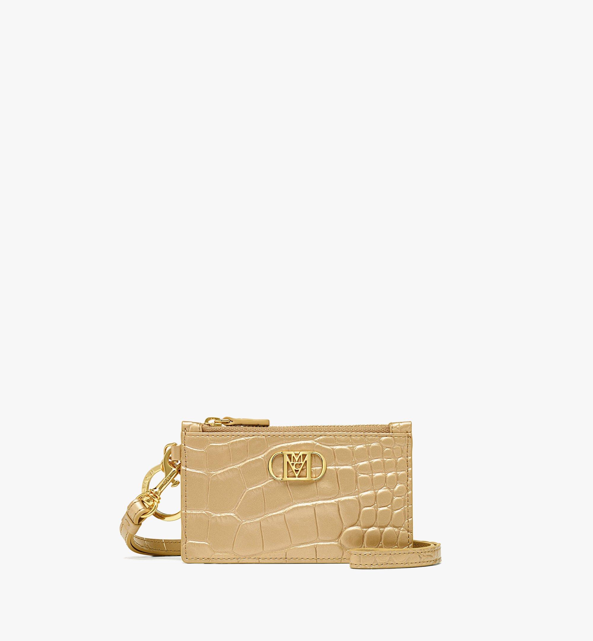 Mode Travia Lanyard Card Case in Croco-Embossed Leather 1